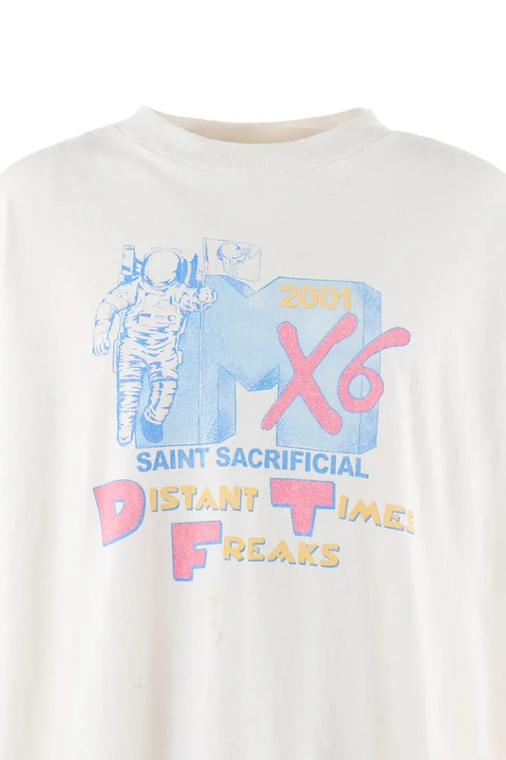 SAINT Mxxxxxx × Sean Wotherspoon SW_SS TEE/ASTRO/WHT SW joint retro enzyme-washed old tee Astronaut distressed short-sleeved off-white S-XL Correct version Customized SW joint wash water label Original development Production without looking at pictures Printing pixel level restoration Handmade acrylic ready-made clothing graffiti ink